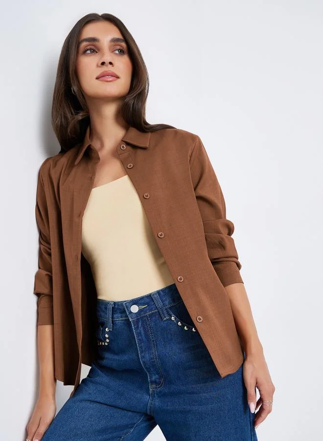 Styli Women Brown Long Sleeved Oversize Shirt